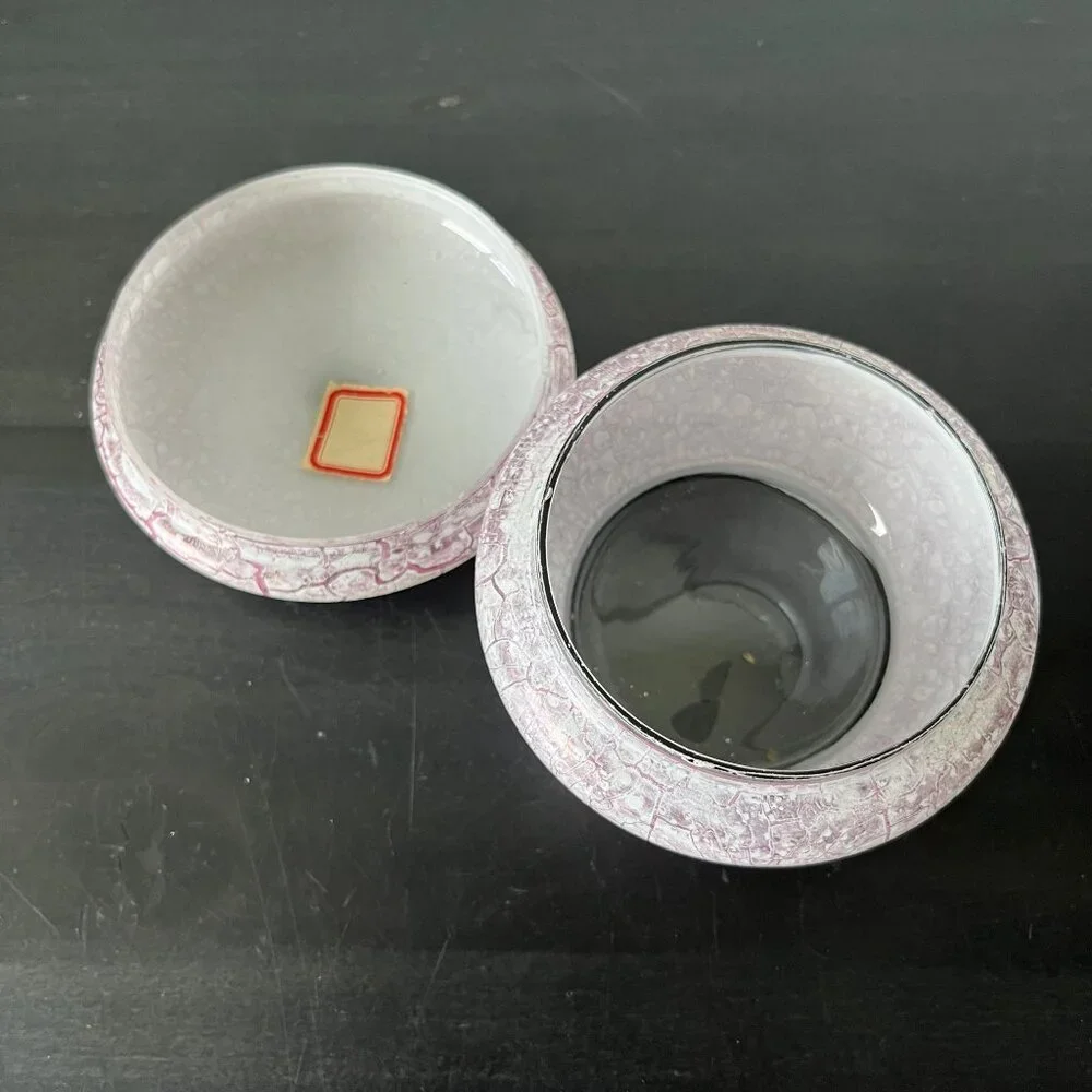 Pink Marbled Glass Vanity Jar // Vintage Powder Jar